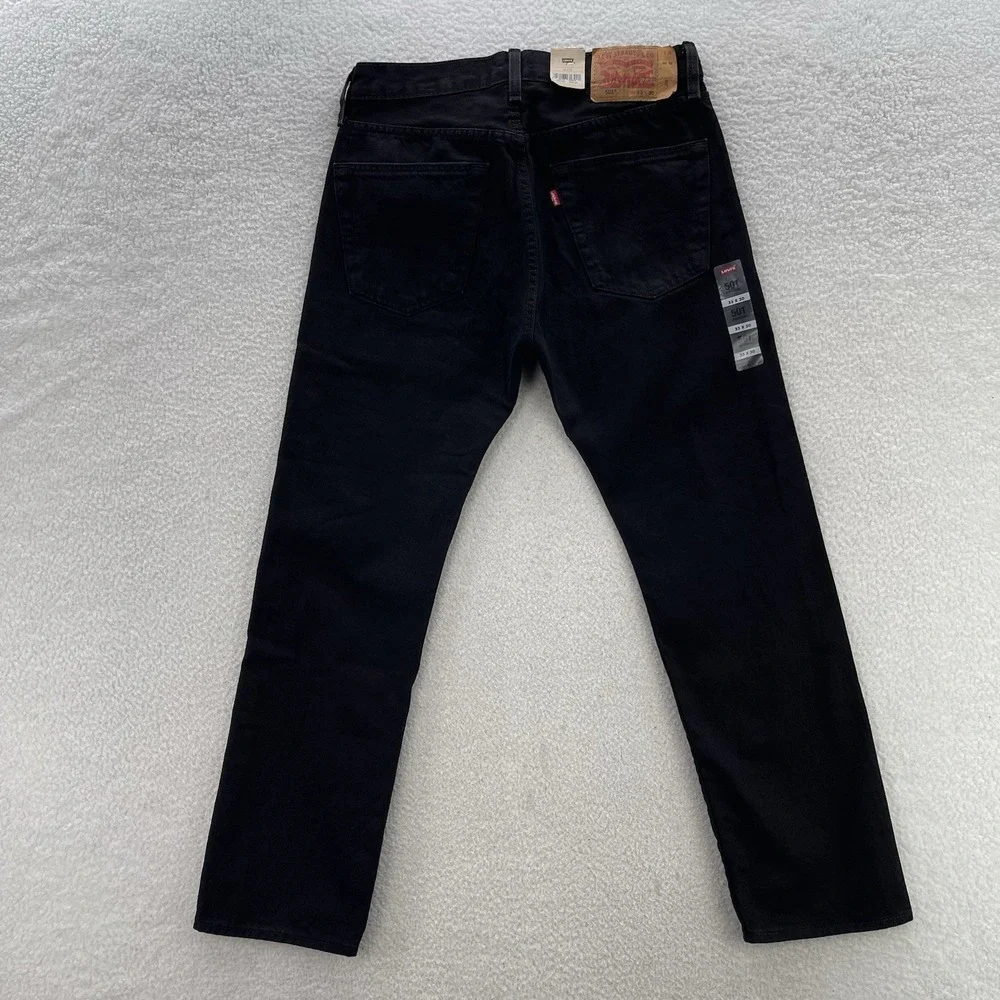 Levis 501 Jeans Mens 33x30 Black Original Button Fly Dark Wash Denim Grunge NEW